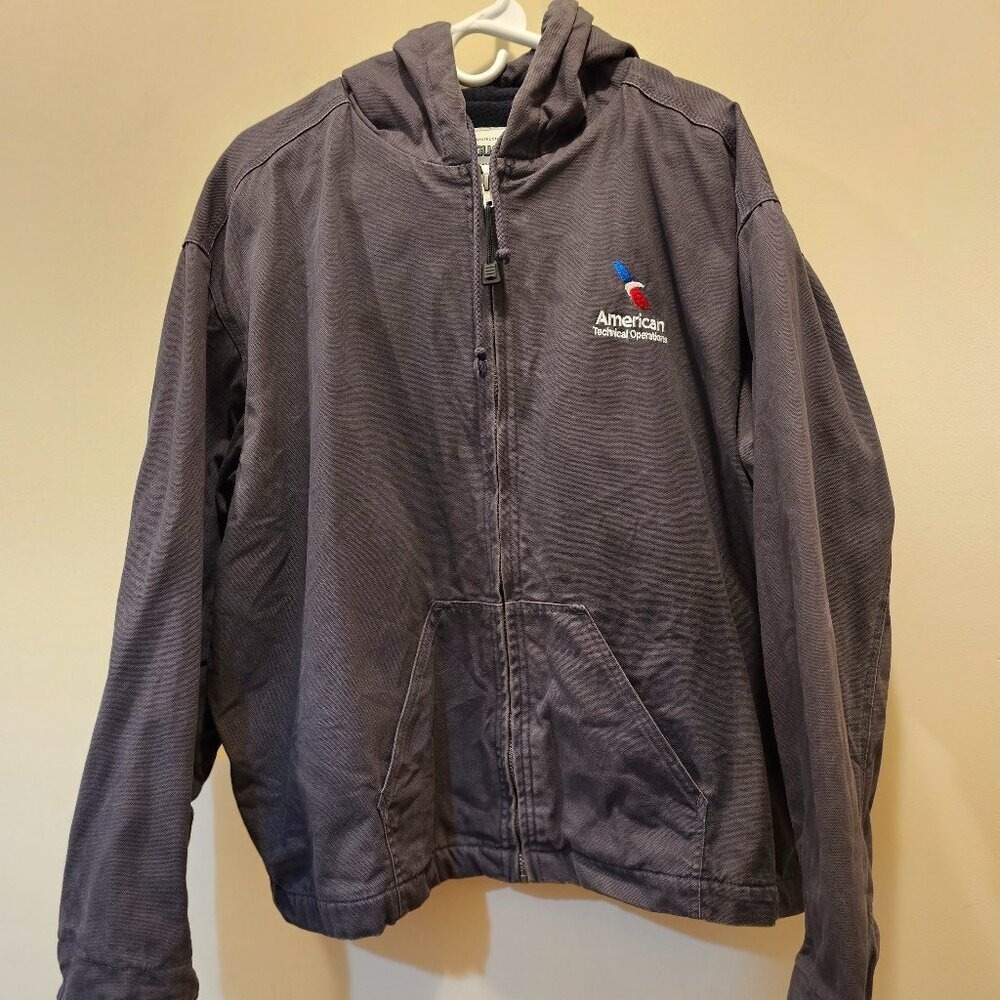 Steelguard Canvas Jacket Men XL Gray American Airlines Hooded Fleece